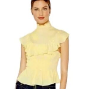 cinq a sept Yellow Ruffled Mock Neck Top